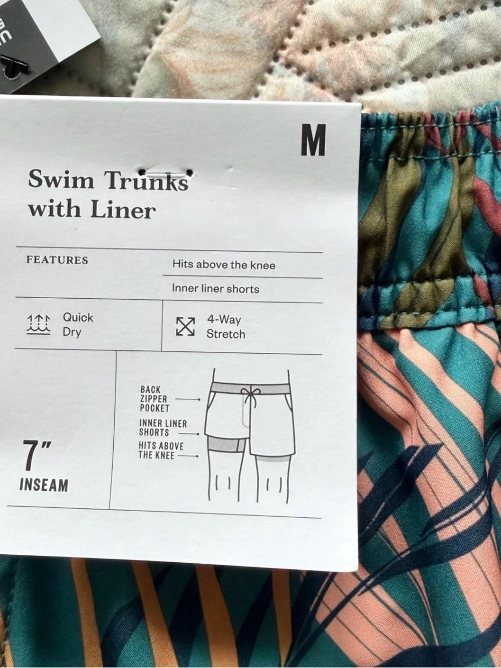 Goodfellow & Co Teal Tropical Palm Print Swim Trunks with Pink & Gold Accents